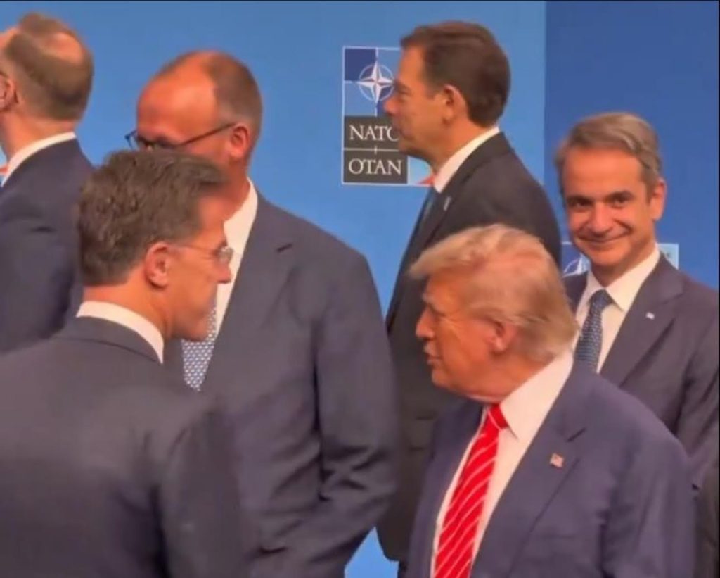 Greek Prime Minister Kyriakos  Mitsotakis crossed paths with former U.S. President Donald Trump at the NATO summit in The Hague